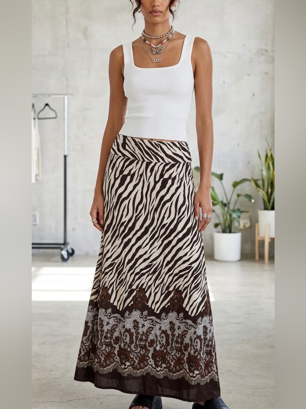 Vintage Y2K Pink Apple M Monica maxi stretch skirt animal print 90s
